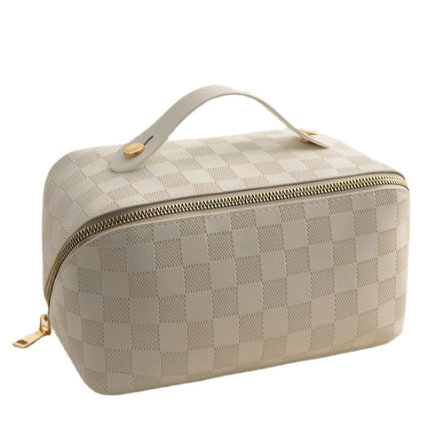 White Checkered Pillow Makeup Bag
