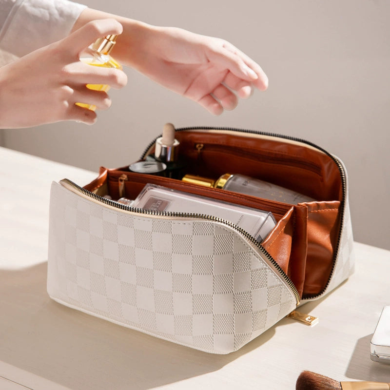 White Checkered Pillow Makeup Bag